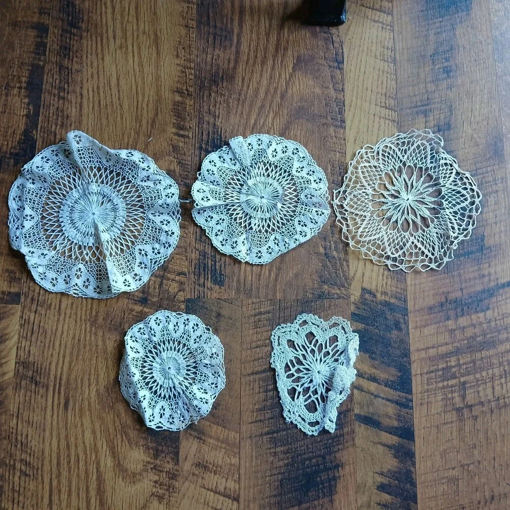 Lot 5 Vtg Crochet Lace Doilies Handmade Mixed Ivory/White Ephemera Crafts READ
